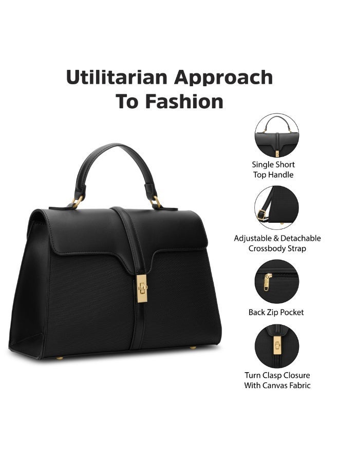 Lavie Signature Canva Flap Satchel (Black) - Image 4